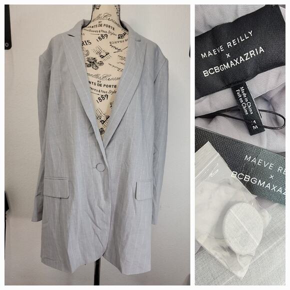 Maeve Reilly x BCBGMaxAzria Formosa Lace-Up Blazer Sz Medium Gray Striped NWT - Picture 2 of 12